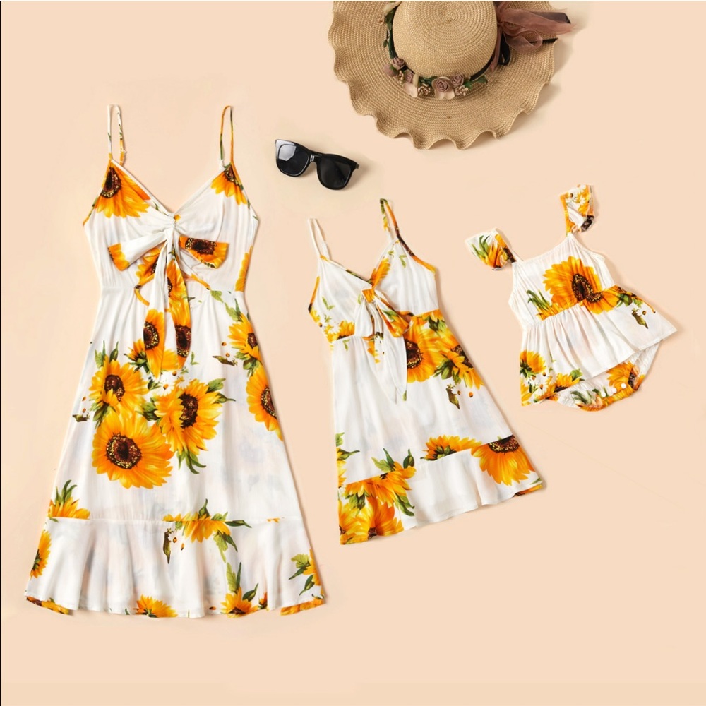 Sunflower Print Front Tie Sling dresses